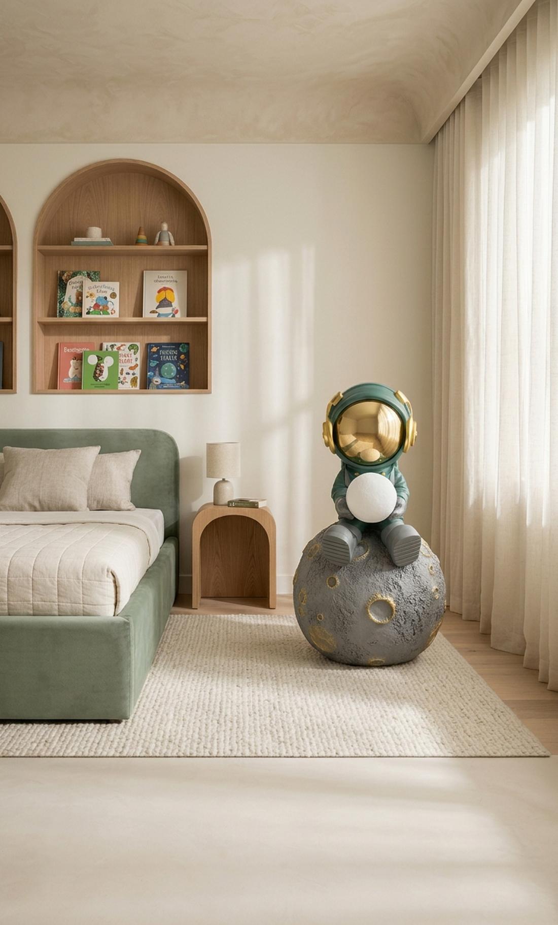 Luna astronaut sculpture in a luxury kids room